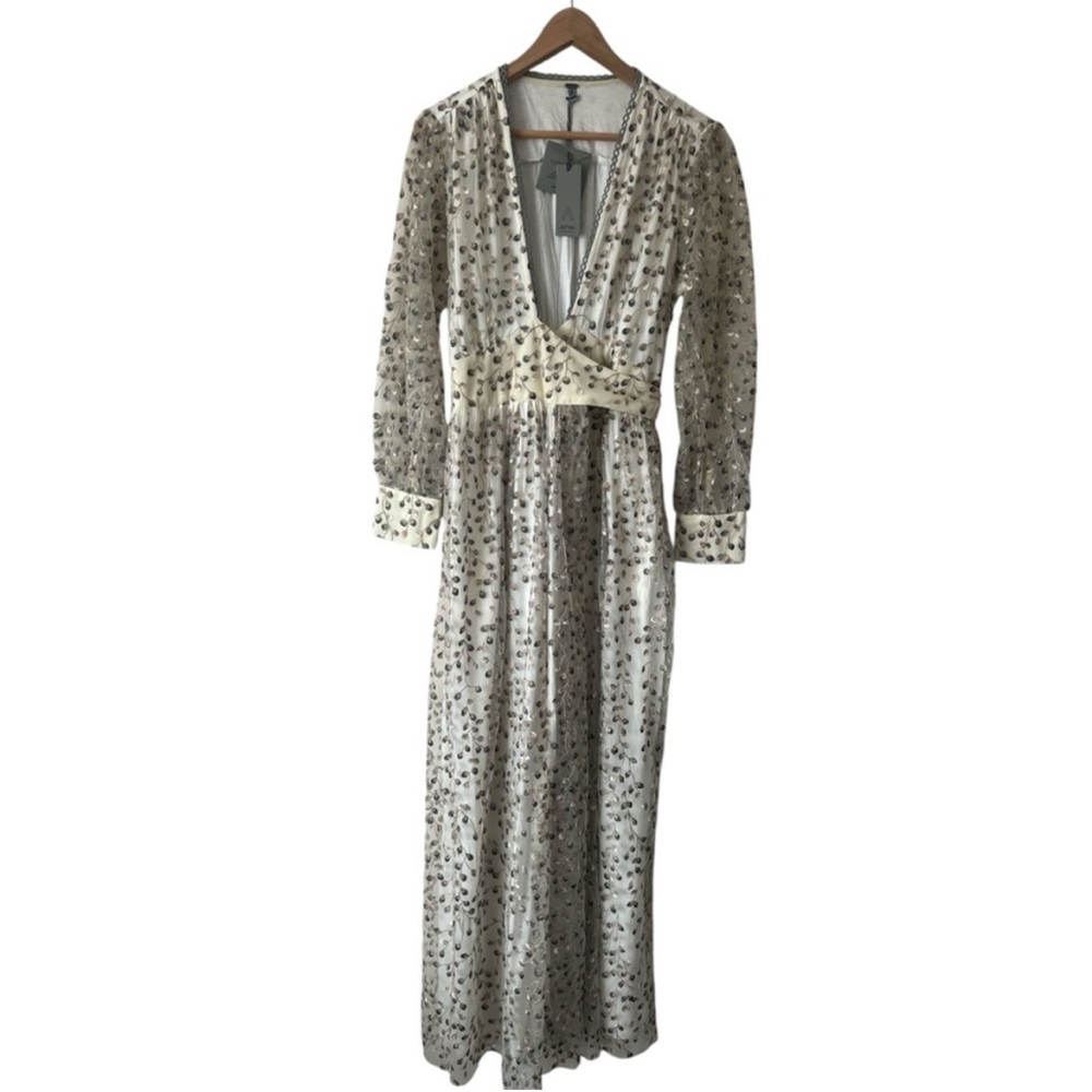 NWT Blank London Phileena Ivory Grey Metallic Wrap Maxi Dress Small Reg. $372 - Picture 4 of 11